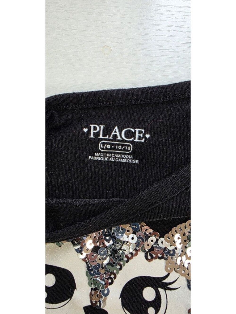 Children's Place Youth Large Black Sparkly Owl Applique Graphic T-Shirt Cute - Picture 3 of 3